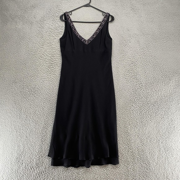 Ann Taylor Dresses & Skirts - Ann‎ Taylor Y2K Dress Womens 10 Babydoll Black Beaded Silk Midi Slip Fairy Prom